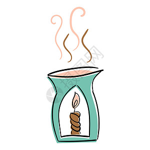 油炉 燃烧的蜡烛 芳香疗法 矢量涂鸦插画 孤立在白色背景图片