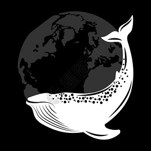 海豚尾巴在行星地球的背景的鲸鱼 矢量图平面样式插图绘画海洋生态动物哺乳动物动物群标识游泳世界设计图片