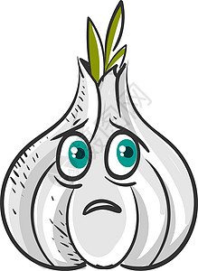 云南紫皮独头蒜白色背景上的悲伤绘画眼睛花园情感蔬菜素食主义者洋葱食物植物插图插画