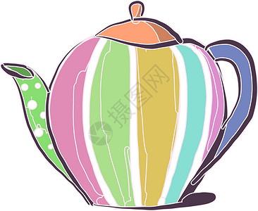 白色背景上的五彩茶壶插画矢量背景图片