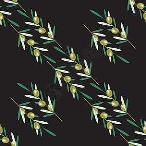 黄色橄榄果橄榄树的分支 无缝模式 绿橄榄果叶异国植物学树叶树木生态织物情调收成卡通片植物插画