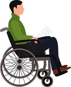 轮椅上的男人白色背景上的轮椅设计图片