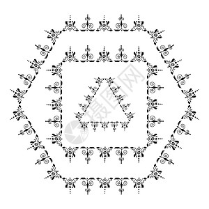 六角形标贴带角的装饰装饰边框集 三角形四边形六角形框架 两种装饰元素插画