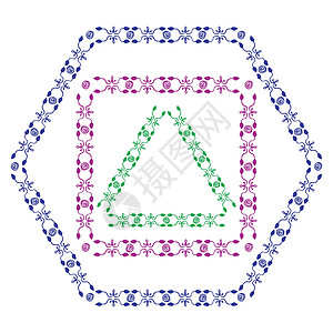 花角边框带角的彩色装饰装饰边框集 三角形四边形六角形框架 两种装饰元素插画