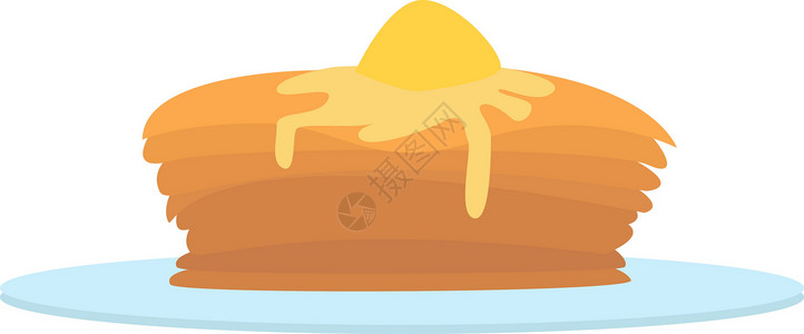 白色背景上带有黄油插图矢量的煎饼蜂蜜菜单饼子糖浆食物早餐甜点餐厅小吃背景图片