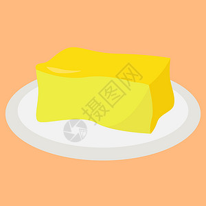白色背景上上的黄油奶制品卡通片早餐黄色盘子营养牛奶烹饪产品食物背景图片