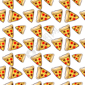 白色背景上的披萨切片插图矢量圆形香肠胡椒美食午餐小吃食物餐厅背景图片