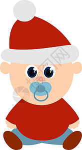 白色背景上的婴儿圣诞老人插画矢量红色季节庆典蓝色卡通片卡片帽子乐趣戏服背景图片