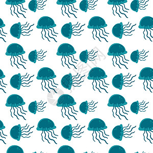 白色管水母白色背景上的蓝色水母图案插画矢量设计图片