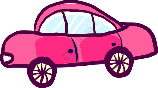 白色背景上的粉红色运输卡通片车辆艺术旅行女士汽车粉色驾驶女孩背景图片