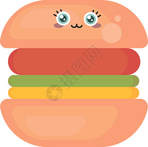 双层牛肉堡白色背景上的可爱餐厅插图菜单牛肉面包午餐食物卡通片包子小吃插画