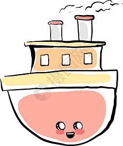 白色背景上的可爱旅行航海汽船海浪婴儿海洋手绘打印涂鸦运输背景图片