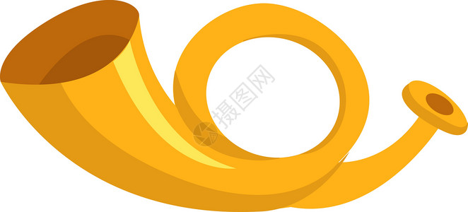 白色背景上的黄色金子喇叭号角黄铜乐器音乐家音乐会管道娱乐玩具背景图片