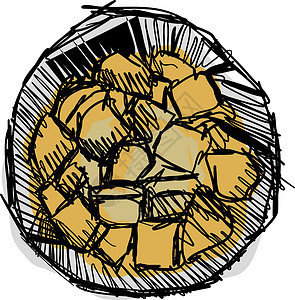 油煎白色背景上的油炸棕色包块营养面包块食物面包芯片插图卡通片插画