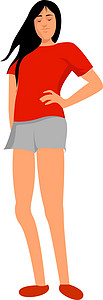 白色背景上穿红鞋的女孩插画矢量设计图片