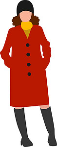 冬天穿搭白色背景上穿红色外套的女孩插画矢量设计图片
