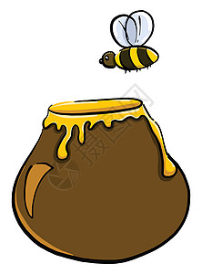 黄色蜜蜂标签白色背景上的蜂蜜罐背景