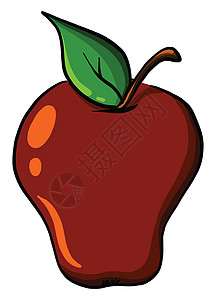 白色背景上的红苹果叶子水果艺术插图食物饮食绿色红色背景图片