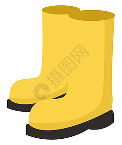 卡通雨靴黄色雨靴 插图 白色背景矢量背景