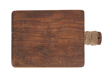 非常旧的棕色木制厨房切菜板 带绳套背景图片
