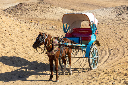 铜马车埃及吉萨沙漠中的马车运输金字塔沙漠纪念碑旅行废墟地方考古学景点载体背景