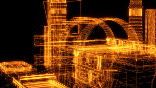 3d 3Gaff  工业建筑的电线框架模型财产网格房子建造线条绘画数据草图建筑学3d背景图片