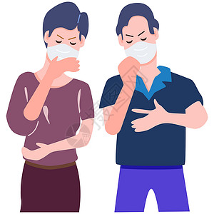 老年病素材生病咳嗽和戴口罩的人与 covid19 pande 作斗争世界老年病免疫预防药品科学男人流感面具植物插画