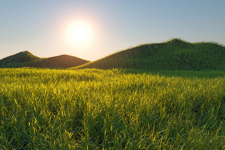 有明亮背景的草原和山地 3D造型土地场景地平线草地生长国家农业场地植物群公园背景图片