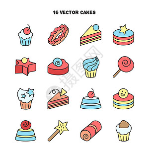 面包店和蛋糕图标的集合 糖果糖se插图甜点纪念日星星食物野餐糕点奶油问候语小吃背景图片