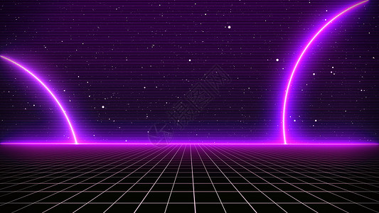 复古科幻背景 80 年代的未来主义景观 数字网络表面 适合 1980 年代风格的设计游戏网格电脑紫色激光背景图片
