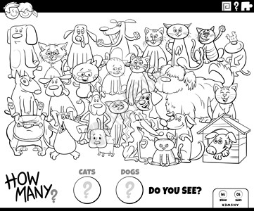 数数狗和猫教育游戏彩色书页背景图片