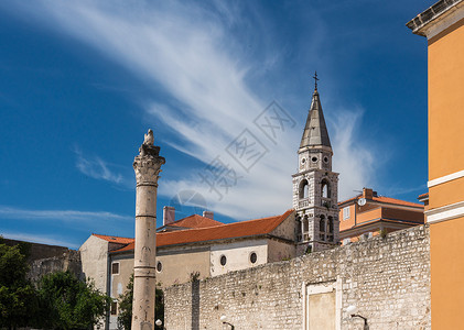 曼努埃利塔克罗地亚旧城Zadar的贝尔塔地标建筑耻辱建筑学大教堂旅行街道城市古董旅游背景