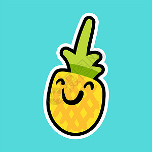 卡通菠萝菠萝卡通贴纸微笑刺绣徽章叶子插图季节健康果汁热带海滩背景