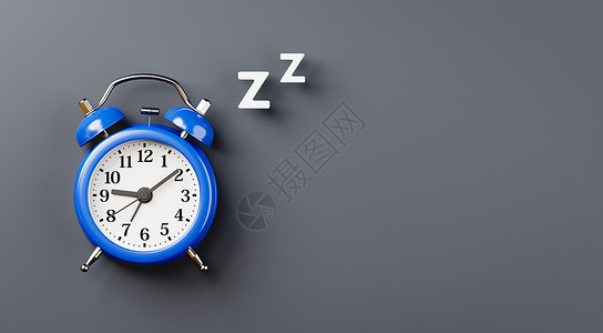 睡觉时间灰色插图渲染闹钟钟表金属手表就寝模拟字母背景图片