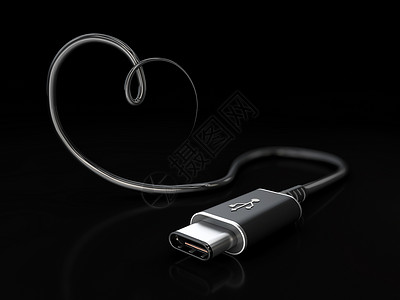 USB C 型或 USB 4 连接器电缆线艺术 3d 它制作图案连续剧剪贴插图公共汽车硬件电缆充电器界面插头闪电背景图片