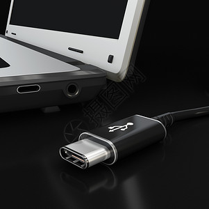 USB C 型或 USB 4 连接器电缆线艺术 3d 它制作图案闪电插图充电器数据外设适配器金属电子界面连续剧背景图片