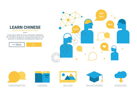 外国人学中文学习中文概念网站插画