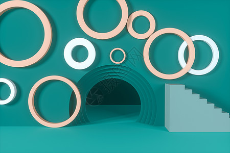 圆形背景 卡通房间 3d渲染隧道艺术插图标识卡通片气泡几何学脚步环形框架背景图片