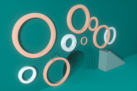 圆形背景 卡通房间 3d渲染圆圈隧道材料标识几何学艺术技术气泡商业戒指背景图片