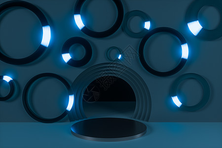 圆形背景 卡通房间 3d渲染脚步框架圆圈插图标识漩涡魔法艺术戒指蓝色背景图片