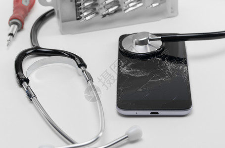 电话维修听诊器手机螺丝服务乐器展示技术诊断工具安全事故背景图片