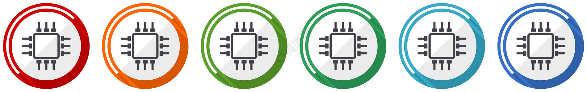 记忆大屏显示电路图标平面设计矢量图以 6 种颜色选项显示 用于网页设计和移动应用设计图片