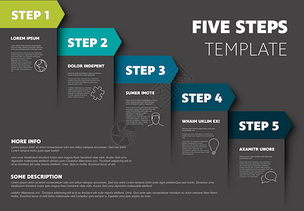 矢量暗进度五步模板插图进步楼梯网页流动教程标签蓝色网站书签背景图片