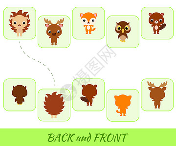 适合表白发适合儿童的教育游戏 找到背面和正面驼鹿学校荒野注意力工作刺猬乐趣猫头鹰杂志挑战插画