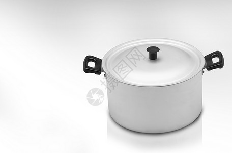 轻背景的厨房锅阴影餐具锅炉铝锅食物反射灰色烹饪白色沙锅背景