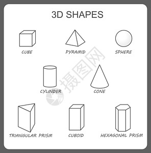 四棱锥固体 3d 形状圆柱体立方体棱镜球体金字塔六角棱锥体 孤立的矢量固体几何形状 教育几何海报 红色透明基本简单形状图标学习学校科学设计图片