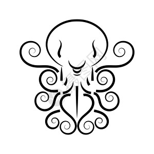 一只章鱼的风格化剪影在白色背景的 公司标志设计高清图片