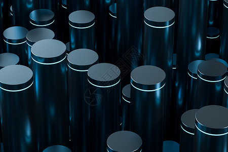 3D圆柱体具有深色背景的抛光圆柱体 3d 渲染小样建造蓝色柱子收藏城市管道插图汽缸坡度背景