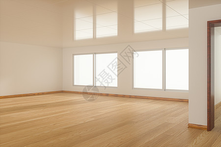 白色的空房间 阳光来自 window3d 渲染财产木头商业建筑公寓窗户地面框架反射房子背景