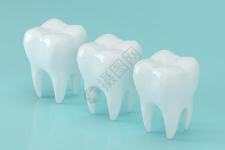 白色牙齿与蓝色 background3d 渲染牙科凹痕搪瓷医疗卫生疾病治疗磨牙口腔科诊所背景图片